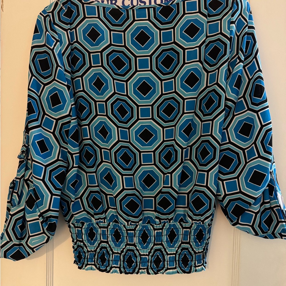 Michael Kors Petite Geometric Blue and Black Women's Top